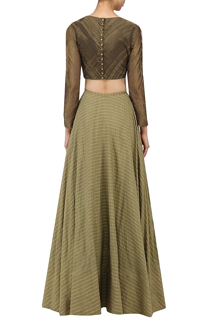 Chocolate brown zari tissue silk crop top available only at Pernia's Pop Up Shop.