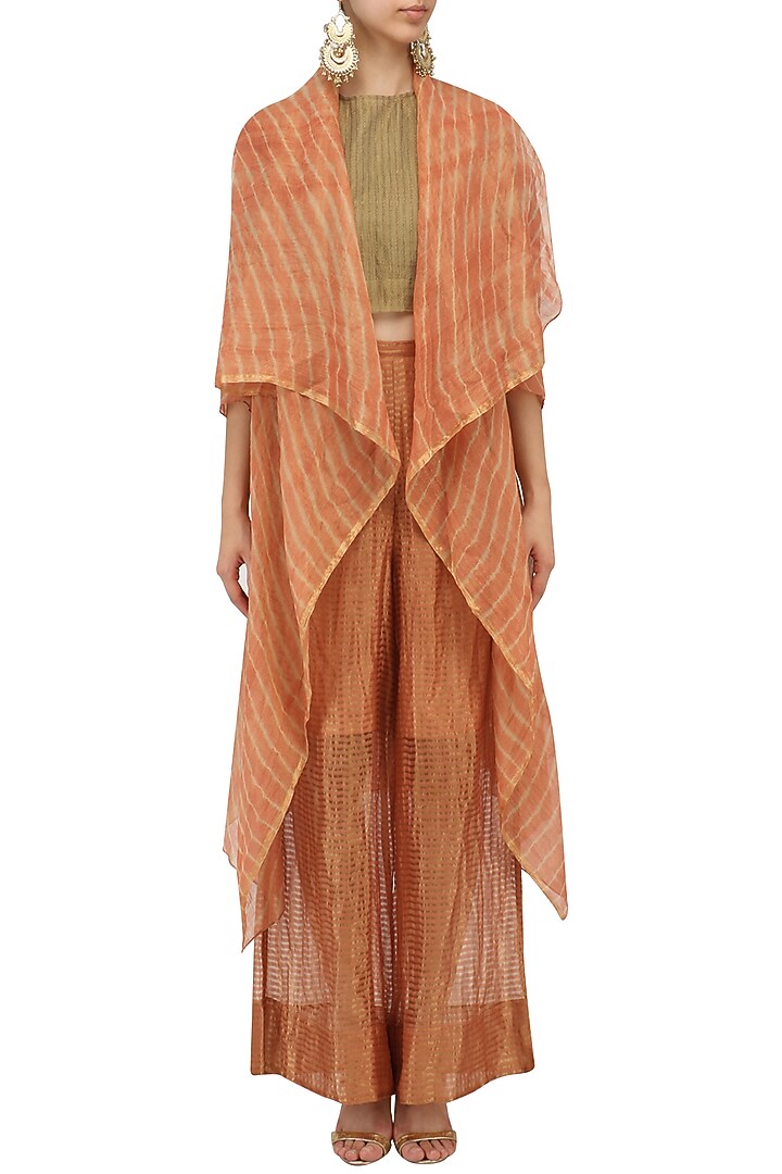 Ochre front open leheria silk shrug available only at Pernia's Pop Up Shop.