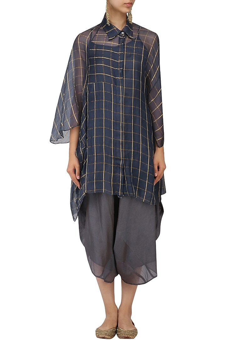 Indigo thin stripes silk dhoti pants available only at Pernia's Pop Up Shop.