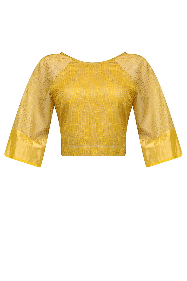 Ochre Polka Block Printed Crop Top by Urvashi Kaur