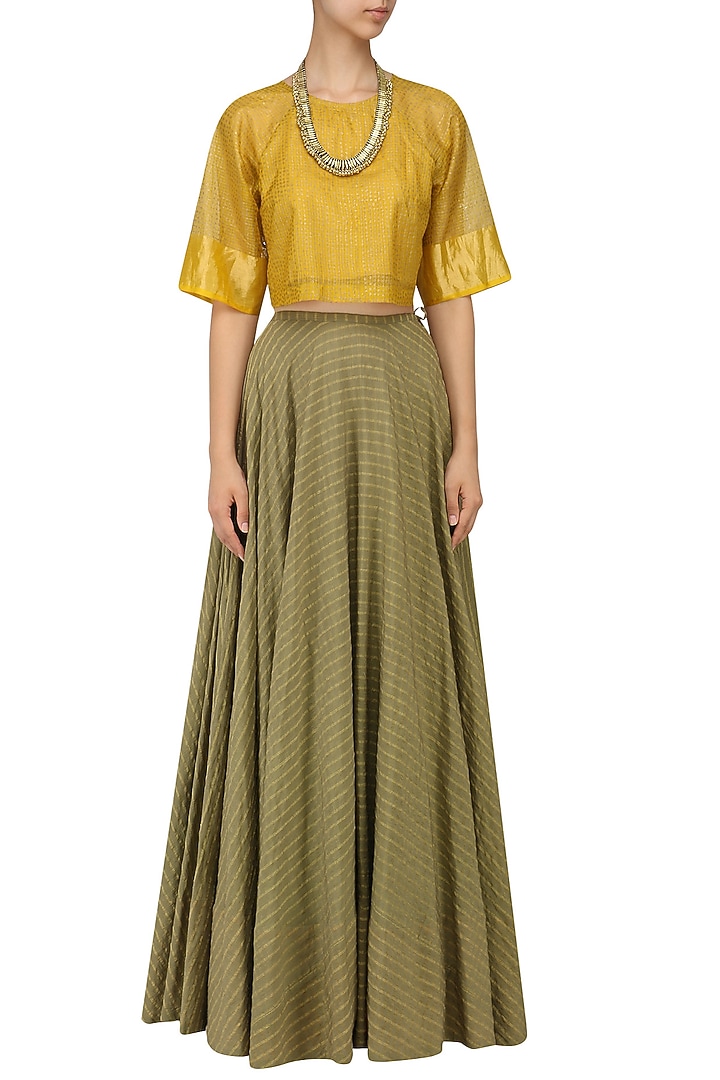 Ochre polka block printed crop top available only at Pernia's Pop Up Shop.