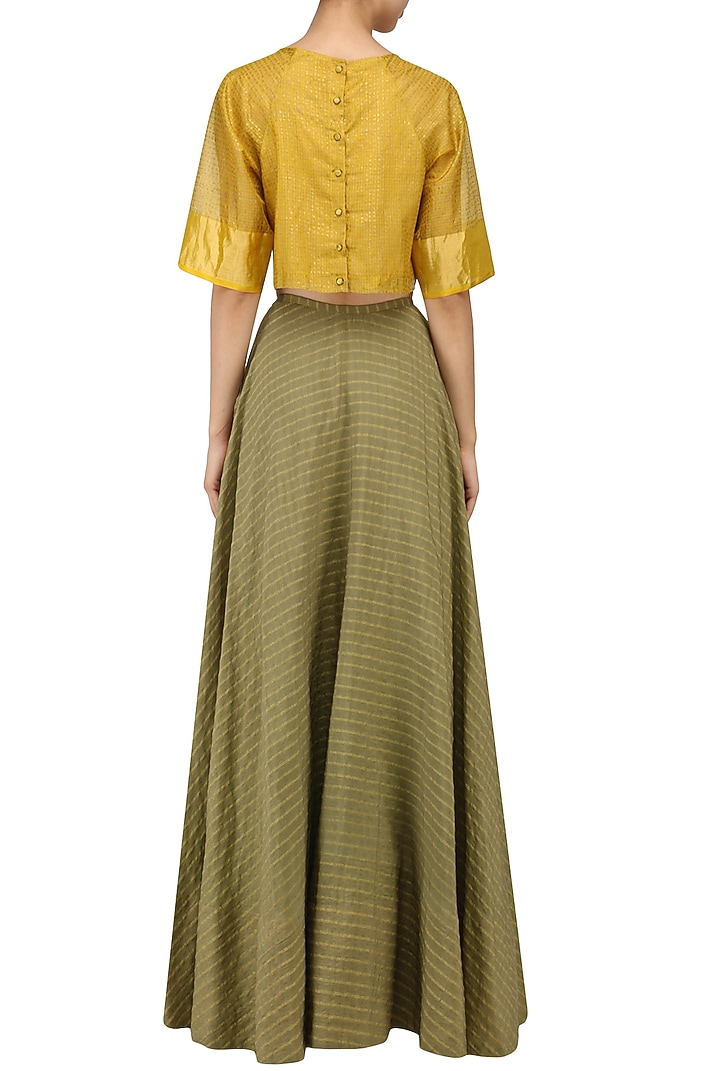 Ochre polka block printed crop top available only at Pernia's Pop Up Shop.