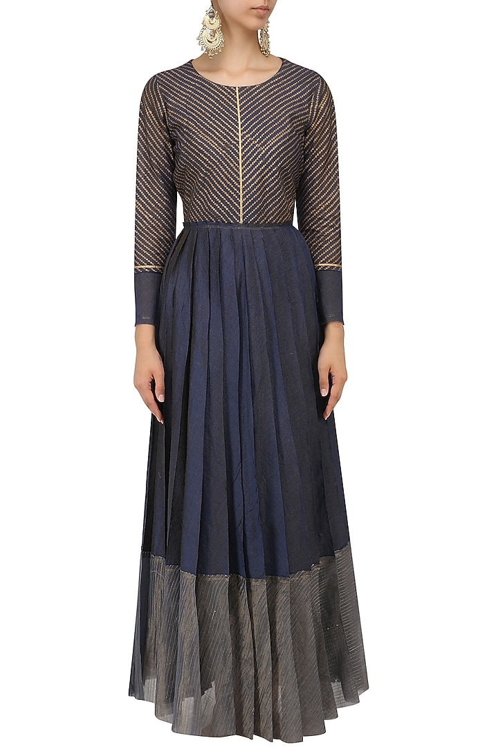 Indigo pleated strip maxi available only at Pernia's Pop Up Shop.