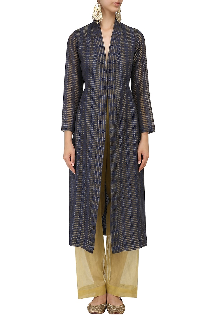 Indigo textured zari silk jacket available only at Pernia's Pop Up Shop.