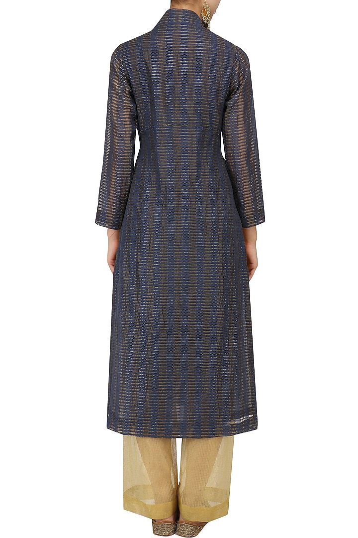 Indigo textured zari silk jacket available only at Pernia's Pop Up Shop.