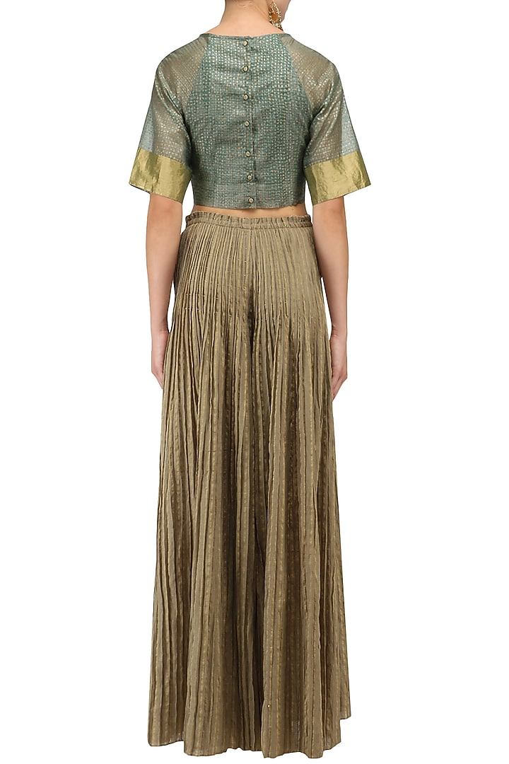 Olive checkered pleated palazzo pants available only at Pernia's Pop Up Shop.