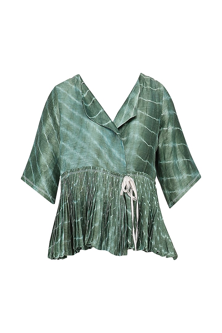 Teal pleated leheria peplum top available only at Pernia's Pop Up Shop.