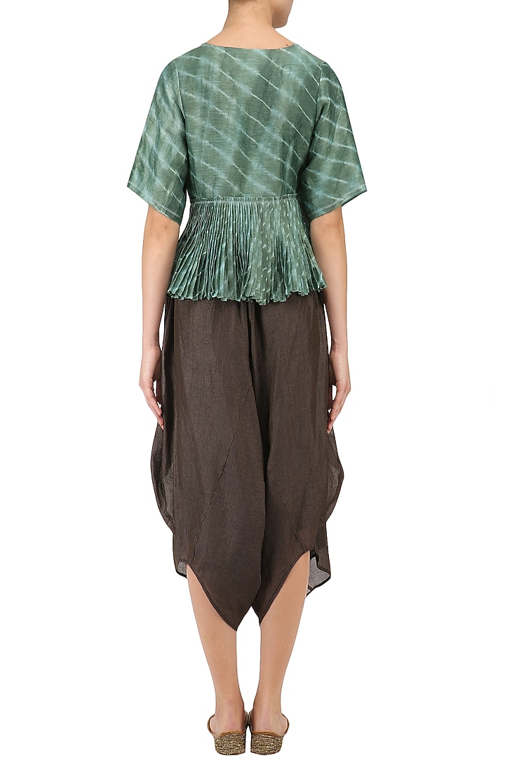 Teal pleated leheria peplum top available only at Pernia's Pop Up Shop.