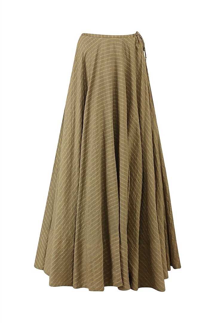 Olive Strip Flared Lehenga Skirt by Urvashi Kaur