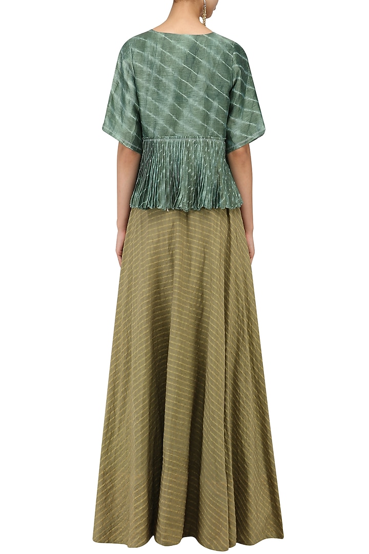 Olive strip flared lehenga skirt available only at Pernia's Pop Up Shop.