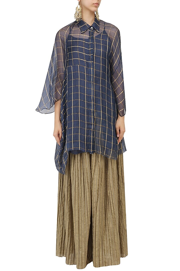 Indigo oversized block printed shirt available only at Pernia's Pop Up Shop.
