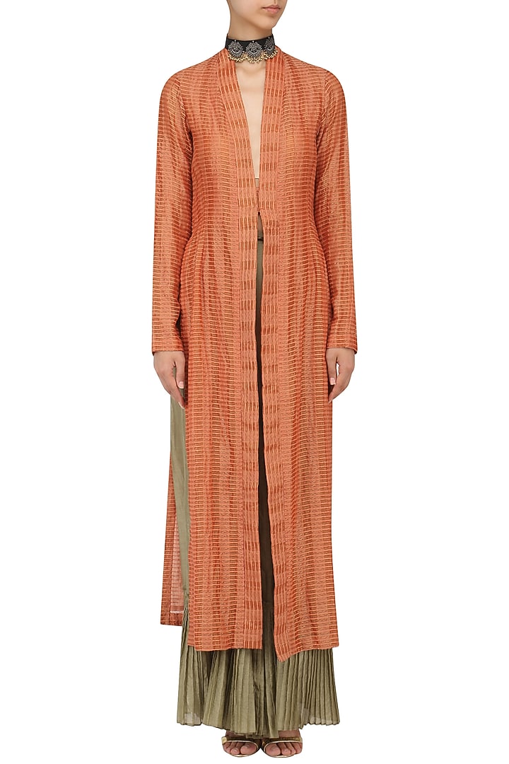 Rust textured long jacket available only at Pernia's Pop Up Shop.