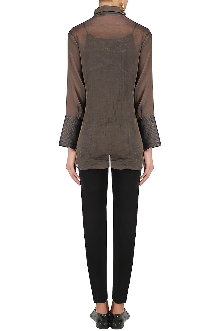 Chocolate brown half tissue silk shirt available only at Pernia's Pop Up Shop.