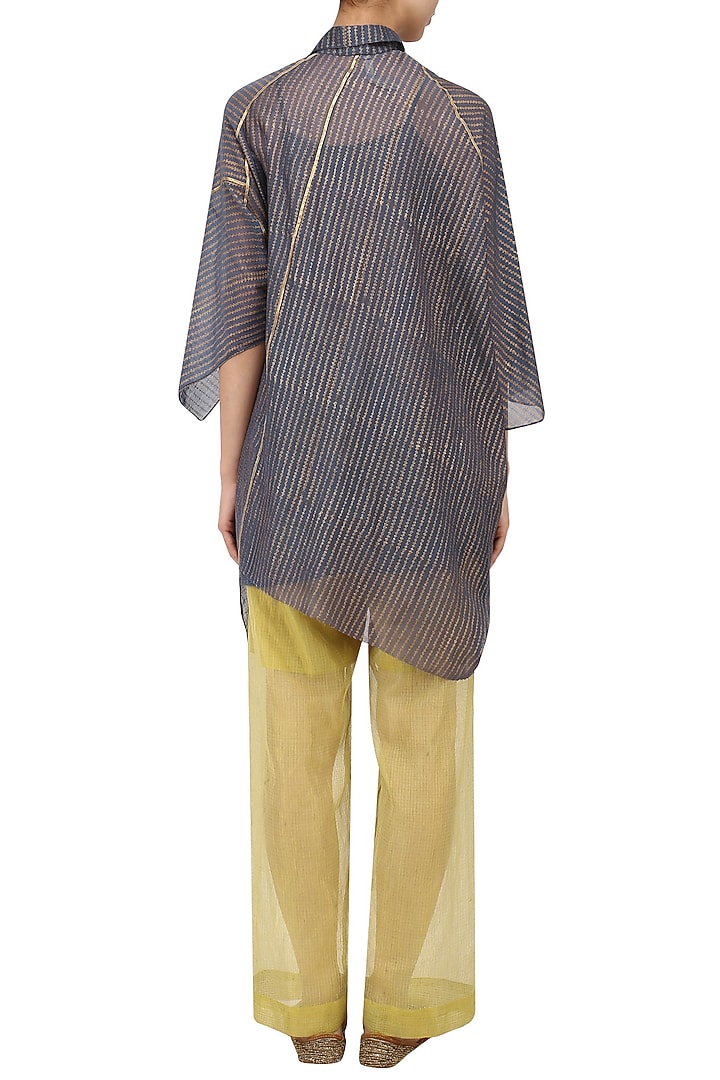 Indigo oversized stripes block printed shirt available only at Pernia's Pop Up Shop.