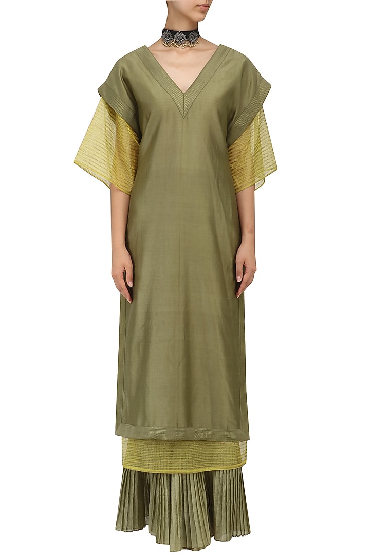 Teal and ochre block printed tunic available only at Pernia's Pop Up Shop.