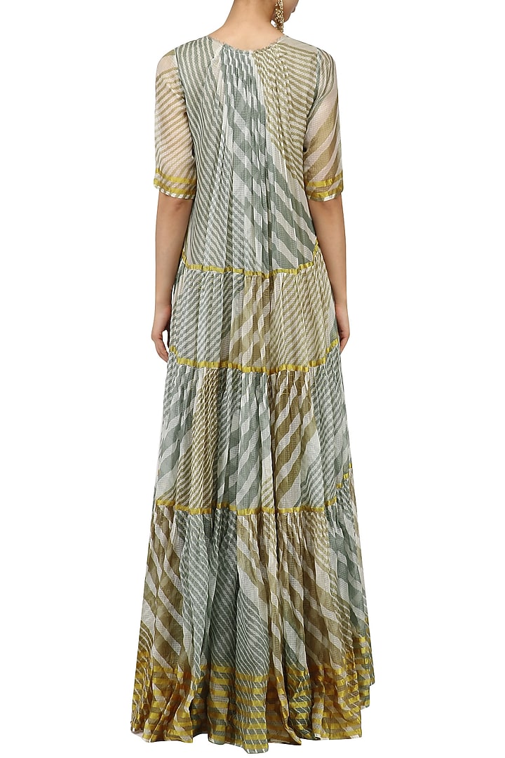 Olive and teal leheria print pleated dress available only at Pernia's Pop Up Shop.