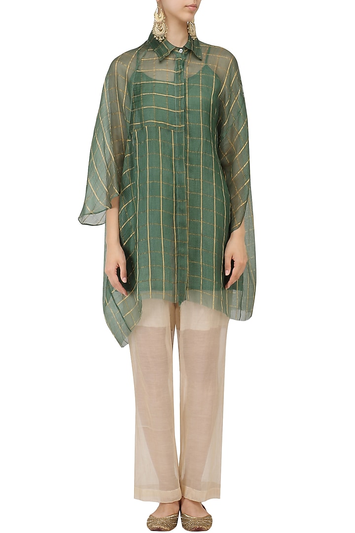 Teal oversized block printed shirt available only at Pernia's Pop Up Shop.