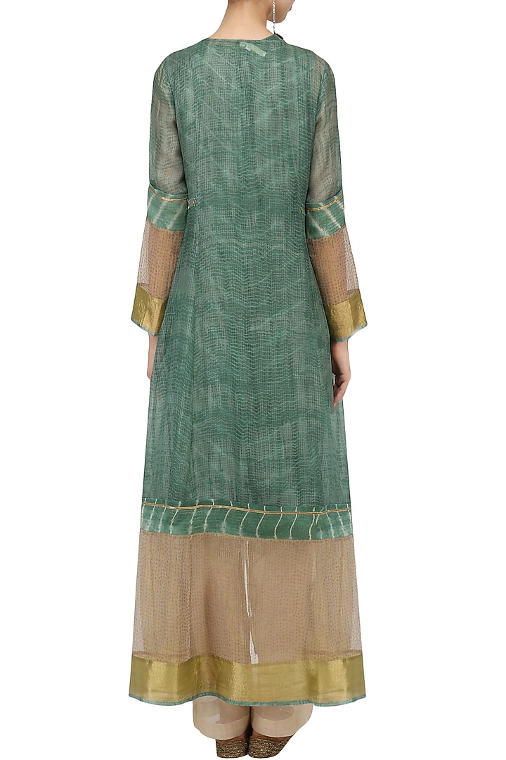 Teal shibori kota silk jacket available only at Pernia's Pop Up Shop.