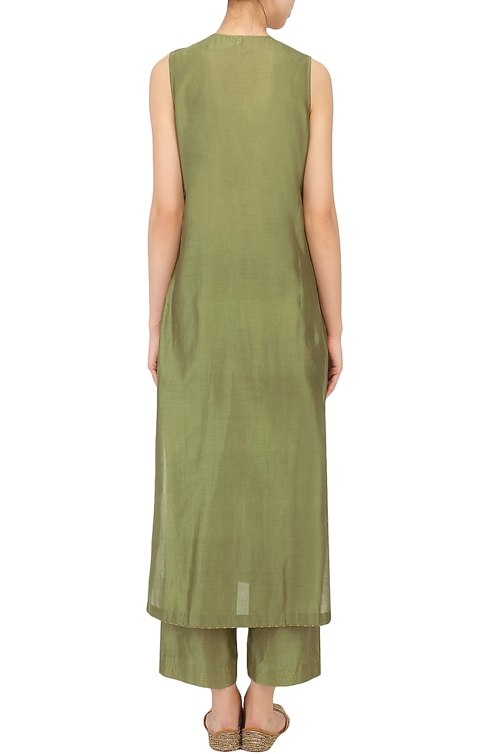 Olive green zari stitch lines tunic available only at Pernia's Pop Up Shop.