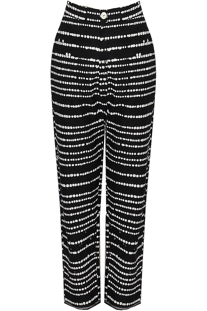 Black and ecru striped trousers by Urvashi Kaur