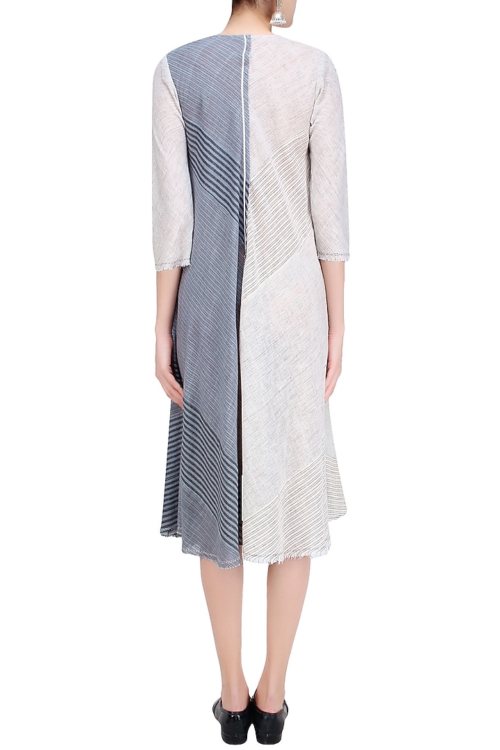 Ecru and grey striped asymmetric cut dress available only at Pernia's Pop Up Shop.