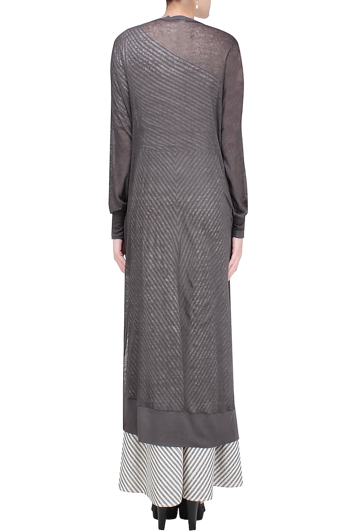 Dark grey front open linen long jacket available only at Pernia's Pop Up Shop.