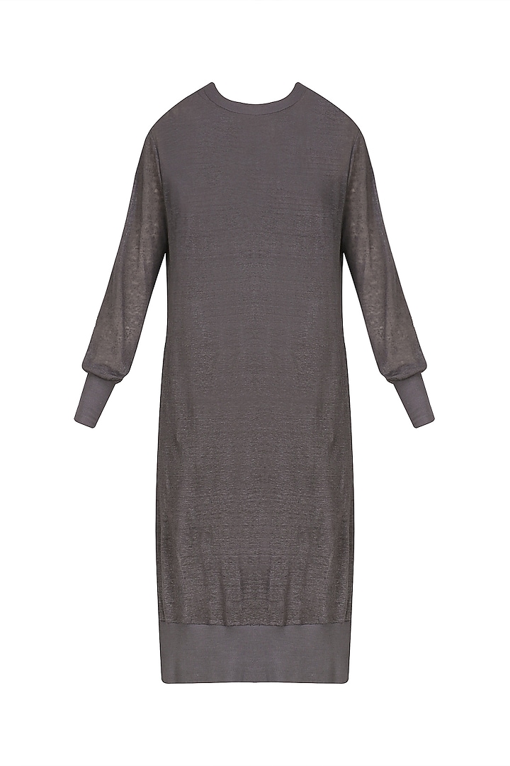 Dark Grey Full Sleeves Loose Khadi Tunic by Urvashi Kaur