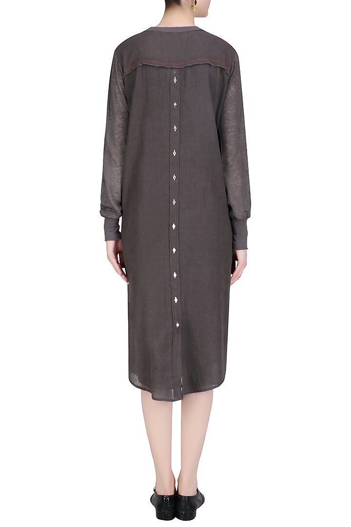 Dark grey full sleeves loose khadi tunic available only at Pernia's Pop Up Shop.