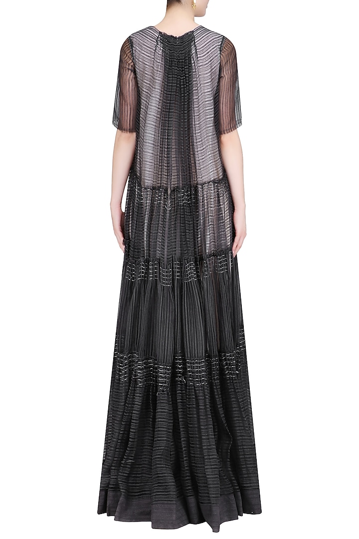Dark grey pleated linen jacket with ecru lining available only at Pernia's Pop Up Shop.