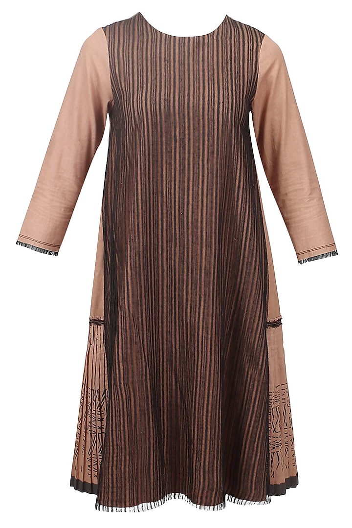 Blush and black striped pleated dress by Urvashi Kaur