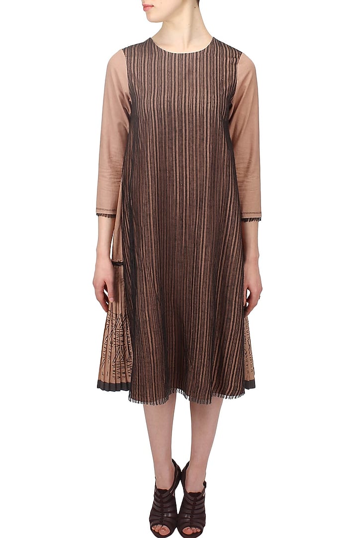 Blush and black striped pleated dress available only at Pernia's Pop Up Shop.