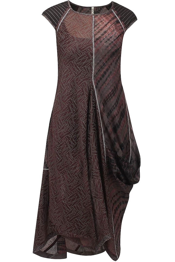 Wine, grey and black tie and due printed drape dress by Urvashi Kaur