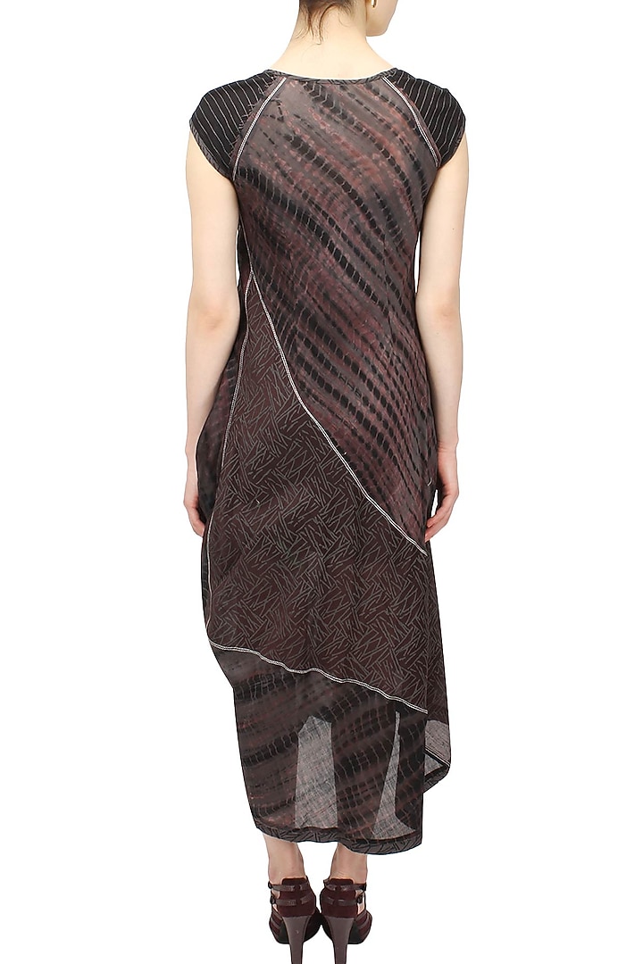 Wine, grey and black tie and due printed drape dress available only at Pernia's Pop Up Shop.
