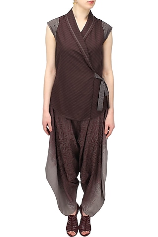 Wine crossover block printed top by Urvashi Kaur