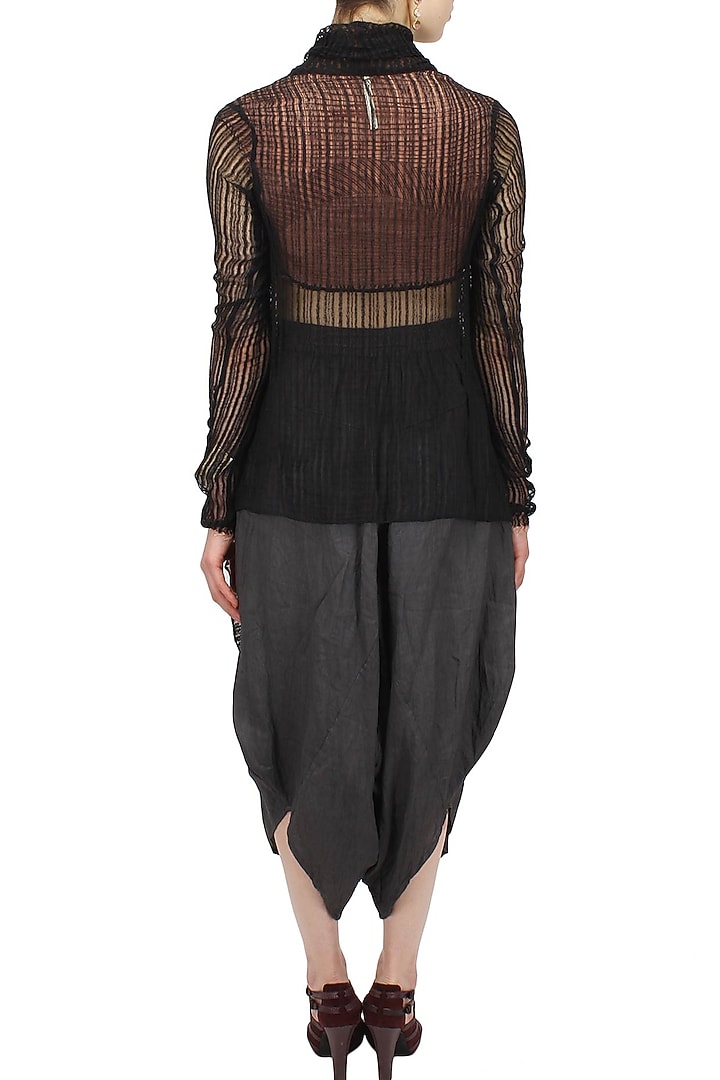 Black front open asymmetric sheer shrug available only at Pernia's Pop Up Shop.