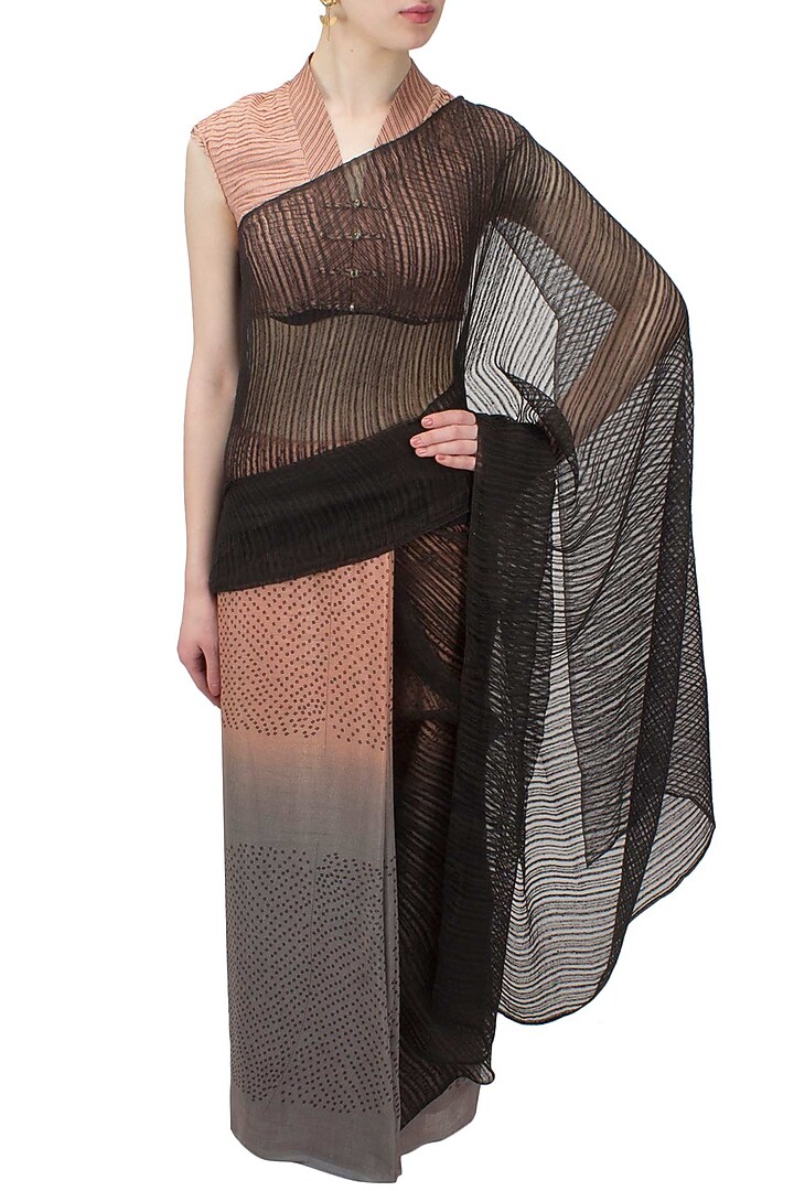 Blush and grey shibori printed ombre saree available only at Pernia's Pop Up Shop.