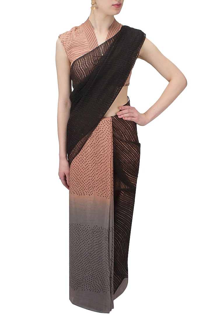 Blush and grey shibori printed ombre saree available only at Pernia's Pop Up Shop.