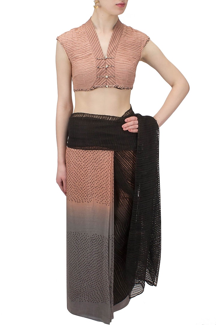 Blush and grey shibori printed ombre saree available only at Pernia's Pop Up Shop.