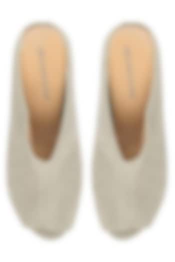 Nude Linen Peep Toe Wedges by Urvashi Kaur
