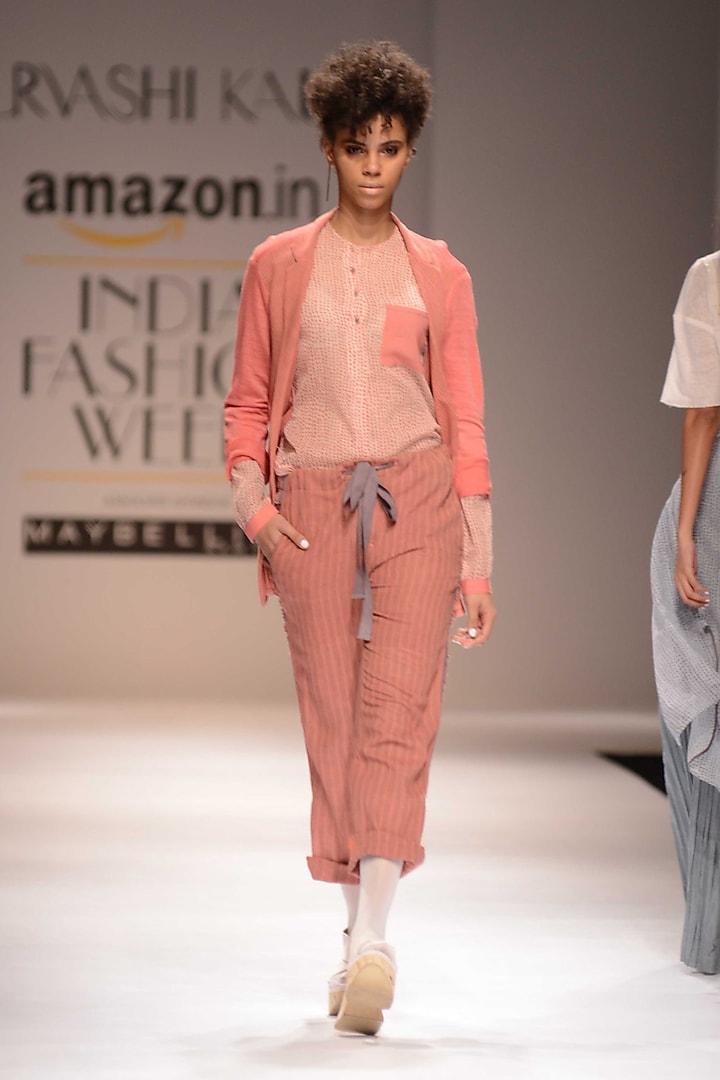 Pink Textured Jacket by Urvashi Kaur