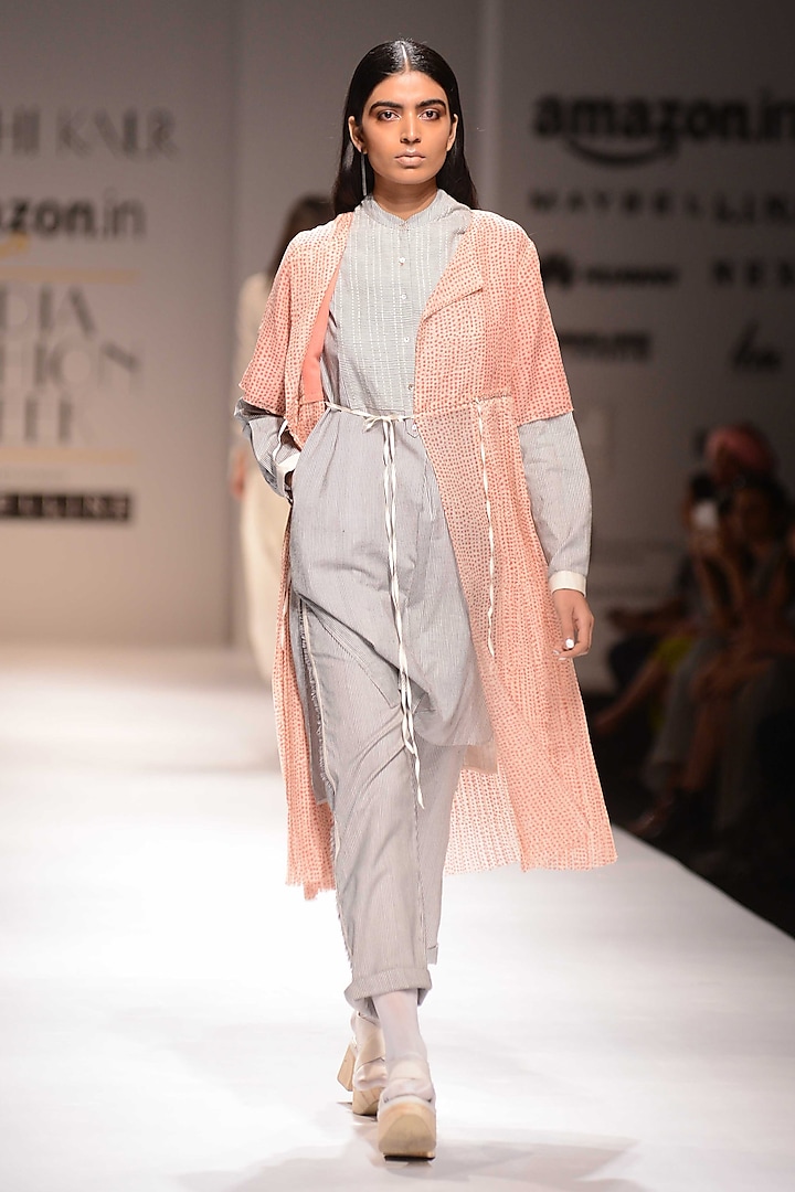 Pink Sheer Long Jacket by Urvashi Kaur