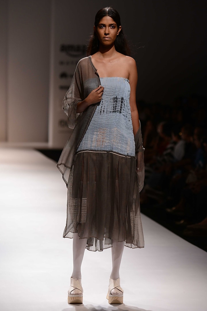 Blue and Grey Tube Dress by Urvashi Kaur