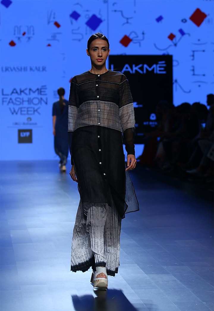 Black and grey panel skirt by Urvashi Kaur