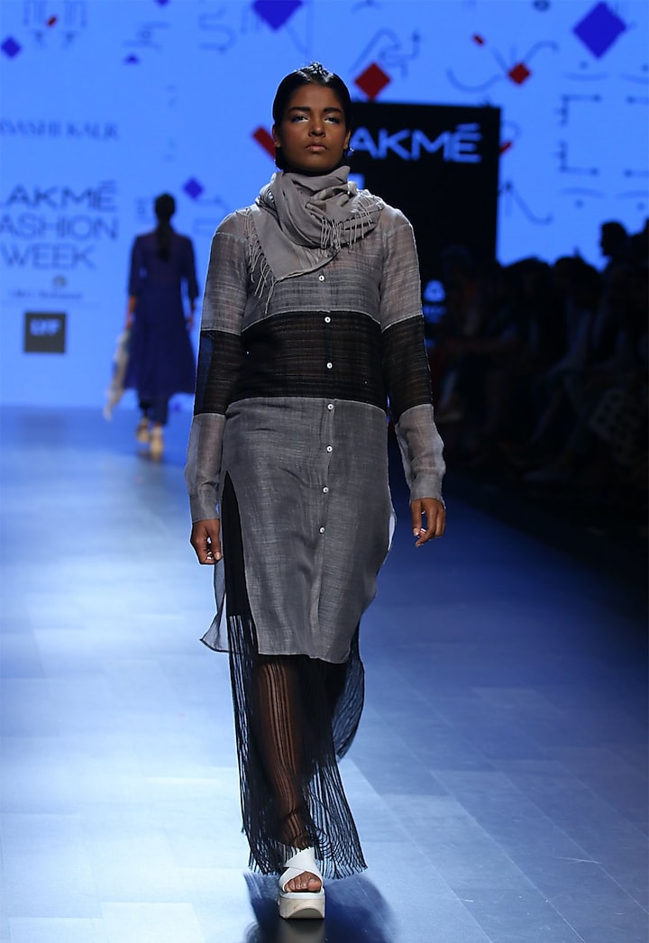 Grey and black panel tunic by Urvashi Kaur