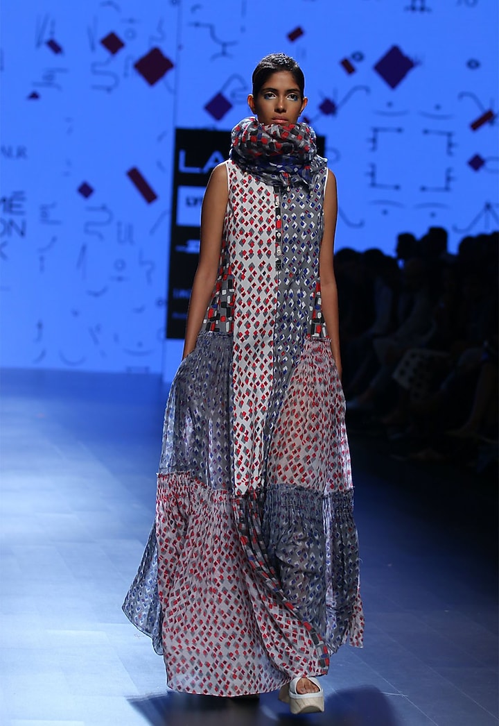 Multi coloured block dye printed dress available only at Pernia's Pop Up Shop.