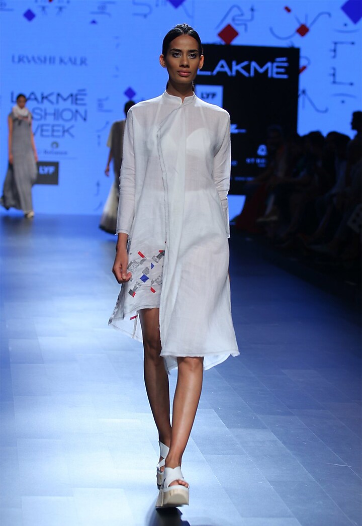 White ruffled block printed tunic available only at Pernia's Pop Up Shop.