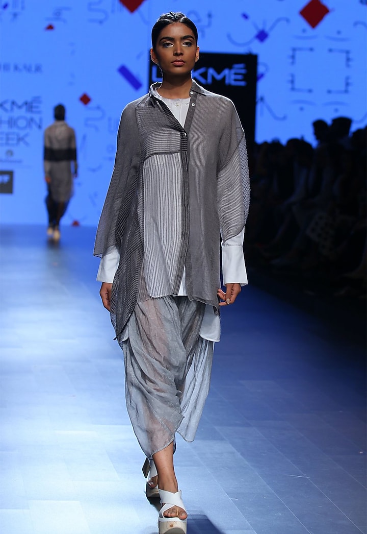 Grey stripe panels shirt tunic available only at Pernia's Pop Up Shop.
