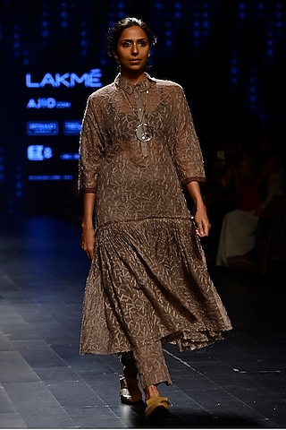 Grey Chicken Kari Embroidered Sheer Tunic by Urvashi Kaur