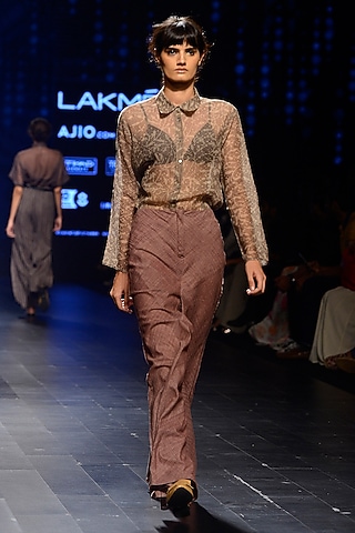 Grey Chicken Kari Embroidered Sheer Tunic by Urvashi Kaur