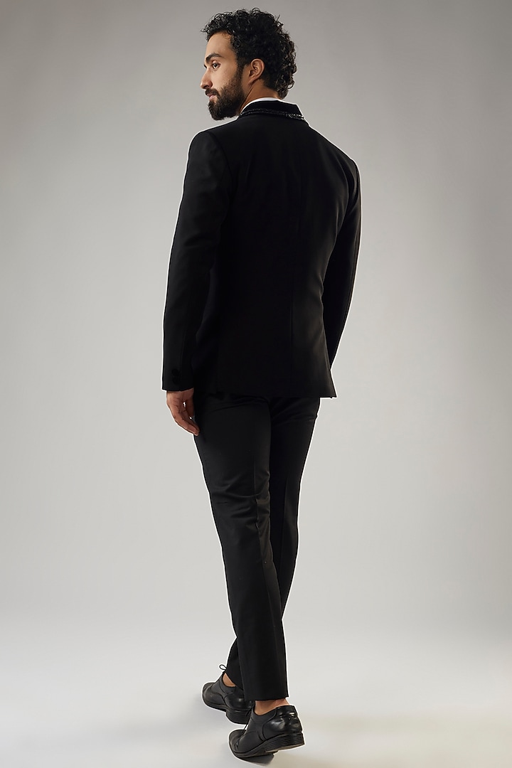 Black Terry Rayon Embellished Tuxedo Set by UMANG MEHTA at Pernia's Pop Up Shop